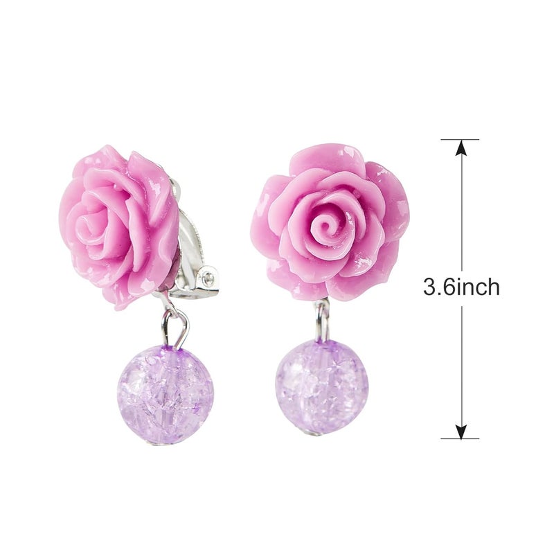 Fancheer Purple Flower Hair Clip with Clip On Earrings for Women Halloween Costume Accessories Headpiece for Isabella - Image 3